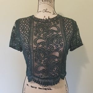 Green Lace Crop Top